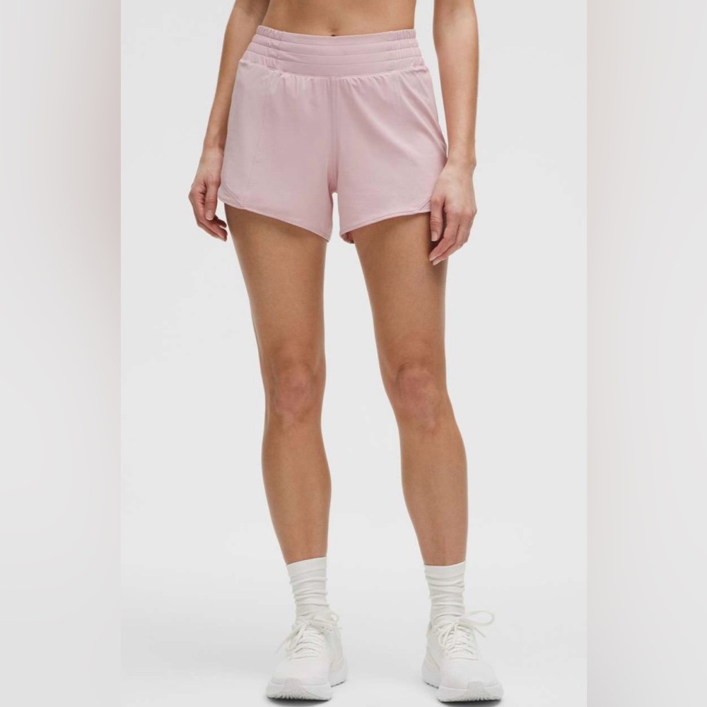Lululemon NWT Hotty Hot High Rise Lined 4”Shorts Pink Haze Size 12